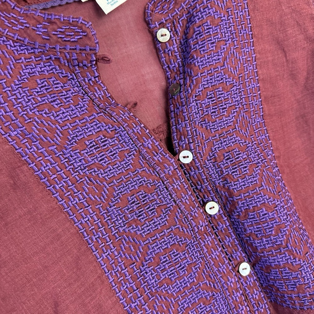 Sundance Christiane Embroidered Blouse PM Burgundy Purple Boho Ramie Top $138 - Picture 3 of 14